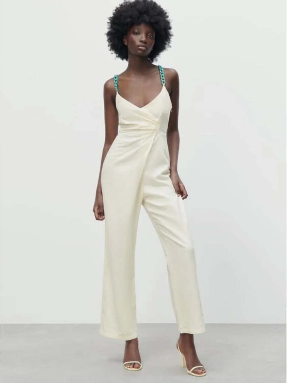 Zara Linen Jumpsuit with Chain White